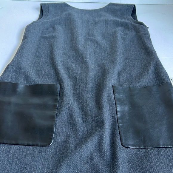 J Crew black label faux leather pocket wool blend shift dress charcoal gray zip - Picture 16 of 16